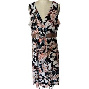 Calvin Klein L Abstract Artsy Print Sleeveless Empire Midi Dress Sequin $110